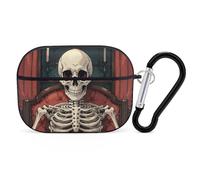 Compatible with Airpods Pro 2nd/1st Generation Case Cover,Skeleton Reading Printed Apple AirPods Pro 2 Case with Carabiner,Drop Protection Scratch And Dust Resistant,Front LED Lights Visible