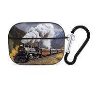 Compatible with Airpods Pro 2nd/1st Generation Case Cover,Steam Locomotive Train Printed Apple AirPods Pro 2 Case with Carabiner,Drop Protection Scratch And Dust Resistant,Front LED Lights Visible