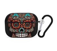Compatible with Airpods Pro 2nd/1st Generation Case Cover,Sugar Skulls Day of The Dead Printed Apple AirPods Pro 2 Case with Carabiner,Drop Protection Scratch And Dust Resistant,Front LED Lights Visib