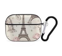 Compatible with Airpods Pro 2nd/1st Generation Case Cover,The Eiffel Tower Printed Apple AirPods Pro 2 Case with Carabiner,Drop Protection Scratch And Dust Resistant,Front LED Lights Visible