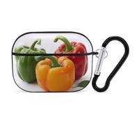 Compatible with Airpods Pro 2nd/1st Generation Case Cover,Three Fresh Bell Peppers Printed Apple AirPods Pro 2 Case with Carabiner,Drop Protection Scratch And Dust Resistant,Front LED Lights Visible