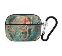 Compatible with Airpods Pro 2nd/1st Generation Case Cover,Vintage Map with Mermaids Printed Apple AirPods Pro 2 Case with Carabiner,Drop Protection Scratch And Dust Resistant,Front LED Lights Visible