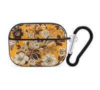Compatible with Airpods Pro 2nd/1st Generation Case Cover,Yellow Background Flowers Printed Apple AirPods Pro 2 Case with Carabiner,Drop Protection Scratch And Dust Resistant,Front LED Lights Visible