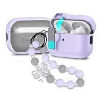 Compatible with AirPods Pro 2nd Generation,1st Gen 2019 Charging Case, Full Drop Protection Auto Pop-Up Lid Design with Cute Keychain, Purple Bow