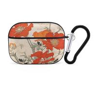 Compatible with AirPods Pro 2nd Generation Case Cover,Bright Orange Flowersprinted PC Hard Shell Shock Protective Cover for Apple AirPods Pro 2 With Keychain Support Wireless Charging