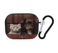 Compatible with AirPods Pro 2nd Generation Case Cover,Cat And Dog Sitting in Leather Pocketprinted PC Hard Shell Shock Protective Cover for Apple AirPods Pro 2 With Keychain Support Wireless Charging