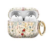 Compatible with AirPods Pro 3 (2025) Case Soft TPU with Cute Golden Keychain Cover Leopard Paint Case for Girls Women for Airpod Pro 3 - Cute Retro Flower