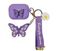 Compatible with AirPods Pro Case Butterfly, Kids Teens Girls Boys Women Protective Silicone Skin for AirPod 3 Case, Funny Kawaii Fashion Cartoon 3D Cute Butterfly Cover for AirPods Pro (Purple)