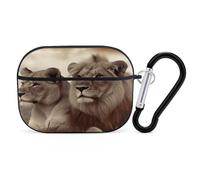 Compatible with AirPods Pro Case Cover,African Lion And Lioness Full Protective Headphone Cover Compatible for Airpods Pro,Supports Wireless Charging with Carabiner Front LED Visible