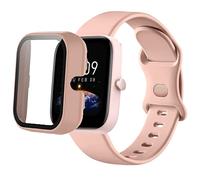 Compatible with Amazfit Bip 3 Pro Case with Band, ceston Sport Band Men Women Soft Silicone Strap with Screen Protector Hard PC Case Compatible with Amazfit Bip 3 / Bip 3 Pro (Pink case+Pink band)