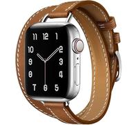 Compatible with Apple Watch Band 40mm 41mm 42mm 44mm 45mm 46mm 49mm,Genuine Leather Women Double Tour Slim Wristband for iWatch Ultra Series 11/10/9/8/7/6/5/4/SE