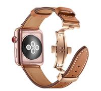 Compatible with Apple Watch Band 49mm 46mm 45mm 44mm 42mm 41mm 40mm 38mm, Butterfly Clasp Genuine Leather Band for iWatch Ultra 1 2 Series 10 9 8 7 6 5 SE 4 3 2 1 (Brown/Rose Gold,