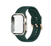 Compatible with Apple Watch Band and Case 38mm 40mm 41mm 42mm 44mm 45mm Women, Soft Silicone Bands and Bling Diamond Case & Glass Screen Protector for iWatch Series 9 8 7 6 5 4 3 2 1 and SE (Green,