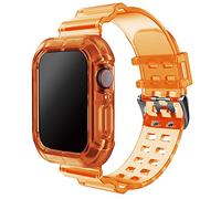 Compatible with Apple Watch Bands 41mm/40mm/38mm 45mm/44mm/42mm Transparent Clear Band with Bumper Case Shockproof TPU Sport Watch Strap for Series 9/8/7/6/5/4/3/SE (41mm/40mm/38mm, Orange)
