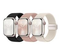 Compatible with Apple Watch Bands for Women Black Starlight Stretchy Magnetic Clasp 38mm 40mm 41mm 42mm 44mm 45mm 46mm 49mm, Elastic Nylon Strap for iWatch Bands Series 10 9 8 SE 7 6 5 4 Ultra