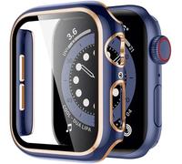 Compatible with Apple Watch Case Series 4/5/6/7/8 SE 2020/2022 Case Screen Protector Cover PC Ultra-Thin Overall Protective Cover Full All-Around HD Protective Bumper (38mm, Navy/Rose Gold)