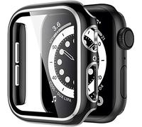 Compatible with Apple Watch Series 3/4/5/6/7 SE Case Screen Protector Cover PC Ultra-Thin Overall Protective Cover 38/40/41/42/44/45mm Full All-Around HD Protective Bumper (40mm, Black/Silver)