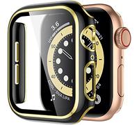 Compatible with Apple Watch Series 3/4/5/6/7 SE Case Screen Protector Cover PC Ultra-Thin Overall Protective Cover 38/40/41/42/44/45mm Full All-Around HD Protective Bumper (41mm, Black/Gold)