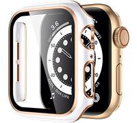 Compatible with Apple Watch Series 3/4/5/6/7 SE Case Screen Protector Cover PC Ultra-Thin Overall Protective Cover 38/40/41/42/44/45mm Full All-Around HD Protective Bumper (42mm, White/Rose Gold)