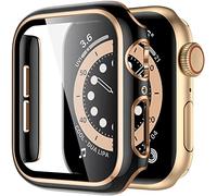 Compatible with Apple Watch Series 3/4/5/6/7 SE Case Screen Protector Cover PC Ultra-Thin Overall Protective Cover 38/40/41/42/44/45mm Full All-Around HD Protective Bumper (45mm, Black/Rose Gold)