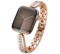 Compatible with Apple Watch Straps Series 10 46mm, 9/8/7 45mm, 6/5/4/SE 44mm, 3/2/1 42mm, Natural Zircon Gems Handmade iWatch Strap for Women, Dressy Chain Bracelet Strap (Vintage/Rose Gold)