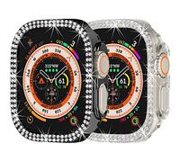 Compatible with Apple Watch Ultra 2 /Apple Watch Ultra 49mm Double Row Bling Diamond Case PC Bumper Protective Cases Women Girls Crystal Shining Rhinestone Cases Smartwatch Accessories (Clear+Black)