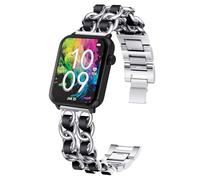 Compatible with Armitron Matrix Smartwatch bands, 20mm, 22mm Quick Release Jewelry Chain Metal Wristband with Leather Compatible with Armitron Connect Matrix, Link, Lunar, Boom, Eclipse Smartwatch