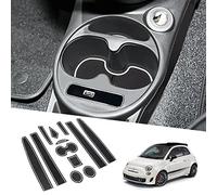 Compatible with BIXUAN FIAT 500 Abarth 595, Non-Slip Floor Mats, Centre Console, Armrest, Rubber Mats, Drink Holder, Mat, Non-Slip Doorseam Mats, 12pcs Door Slit Mat, White