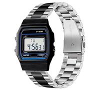 Compatible with Casio MDV106 Bands, 18mm, 22mm Quick Release Stainless Steel Metal Replacement Straps Compatible with Casio MDV106-1AV / MTP-VD01 Watch (Silver-Black, 18mm size band)