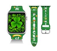 Compatible With Clover Apple Watch 38/40/41/42/44/45/46/49mm For Women Men,Soft Silicone St Patricks Gifts Decorations Replacement Wristband Band For Iwatch Series 11 10 9 8 7 6 5 4 3 2 1 SE.38mm/40mm