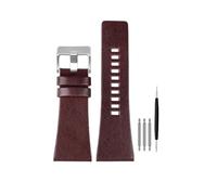 Compatible With Diesel Watchbands Men's Wrist Large Size Watch Bands P-Olice 26MM 28MM 30MM 32MM Black Brown Genuine Calf Hide Leather Strap(A dark brown silver,32mm)