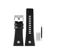 Compatible With Diesel Watchbands Men's Wrist Large Size Watch Bands P-Olice 26MM 28MM 30MM 32MM Black Brown Genuine Calf Hide Leather Strap(B black silver,26mm)