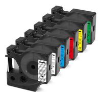 Compatible with Dymo D1 Label Tape Plastic Colored Tape 12mm x 7m | Replacement for DYMO Label Maker Refills for Dymo LabelManager 160 420P 210D 280, Black on Clear/White/Yellow/Red/Blue/Green