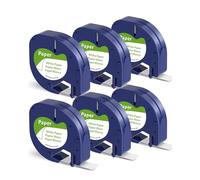 Compatible with Dymo Letratag Label Maker Refills 91330 10697 12mm x 4m 1/2 x 13, Black on White for Label Maker Refills Compatible with Dymo Letra Tag LT-100H Plus Printer, 6-Pack