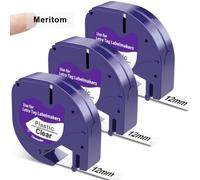 Compatible with Dymo Letratag Refills 12267 Plastic Clear Tape | Compatible with Dymo Letratag Label Tape 12mm x 4m,for Dymo Printer LT-110T LT-100H LT-100T QX50 XR XM, 3-Pack