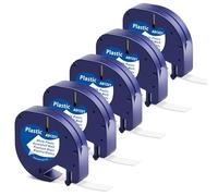 Compatible with Dymo LetraTag Refills Plastic White Labels 12mm x 4m, Compatible with Dymo LetraTag Label Makers LT-100H LT-100T LT-110T QX50 XR XM 200B, Black Print on White Label, 5-Pack