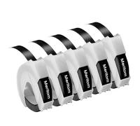 Compatible with DYMO Omega Junior Embossing Label, 3D Embossing Tape Replace for Dymo Omega Label Tape, Plastic Tape White on Black for E-101 E-303 Embossing Label Maker, 5X