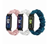 Compatible with Fitbit Inspire 2 Watch Bands Scrunchie for Women, Stretchy Cute Elastic Strap Sport Replacement Fabric Cloth Wristbands (Pink sand+White+Prussian blue, Small)