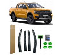 Compatible with Ford Ranger 2023-2026 Wind Deflectors Rain Guards & Car Window Cleaning Fluorescent Long Handle Microfibre Drying Cloths 5-Pack Set | Complete Rainy Day Car Care Kit