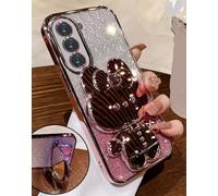 Compatible with Gabb Phone 4 Pro Case Cute Hidden Rabbit Mirror Stand,Samsung Galaxy A15 Cases Plating Girly Glitter Gradient Layer Crystal Clear Silicone Shockproof Cases for Bark Phone A15 Pink