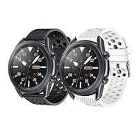 Compatible with Galaxy Watch 3 Band, LvBu Silicone Replacement Wristbands Sport Strap with Metal Buckle for Compatible with Samsung Galaxy Watch 3 Smartwatch (45mm case, Black+White)