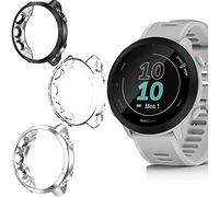 Compatible with Garmin Forerunner 55 Case, Giaogor Silicone Protective Case Cover Compatible for Garmin Forerunner 55 Smart Watch (3 pack-Clear+Black+Silver)