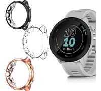 Compatible with Garmin Forerunner 55 Case, Giaogor Silicone Protective Case Cover Compatible for Garmin Forerunner 55 Smart Watch (3 pack-Clear+Black+Rose Gold)