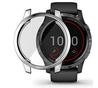 Compatible with Garmin Vivoactive 4/Venu 2 45mm/Vivoactive 4S/venu 2s 40mm Waterproof Protective Case Soft TPU Plated All Around Scratch-Proof Screen Protector Cover (Vivoactive 4/Venu 2 45mm,Silver)