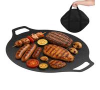 Compatible With Gas Stove, Induction Cooker, Electric Cooktop, Portable Indoor Outdoor Grilling Tray With Handles, 13.2 In Round Non-Stick Iron Grill Plate, Korean Grill Pan With Bag