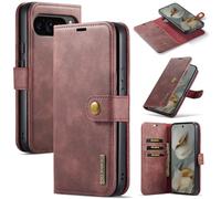Compatible with Google Pixel 10 Pro XL Genuine Leather Wallet Case, Detachable 2 in 1 Split Leather Wallet Phone Cover,Magnetic Pouch Shell (Red)