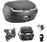 Compatible with Harley 883 Sportster Huggerxlh Simply Monolock Top Case 45 Litres Black with Smoked Catadiopters with Plate, Mounting Kit and Net for 2 Integral Jet-Modular Helmets