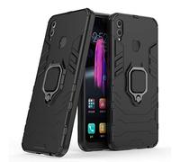 Compatible with Honor 8X Case, Metal Ring Grip Kickstand Shockproof Hard Bumper Shell (Works with Magnetic Car Mount) Dual Layer Rugged Cover for Huawei Honor 8X (Black)