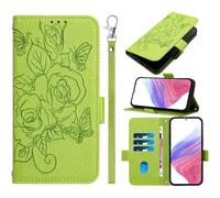 Compatible with Honor Magic8 Pro Air Wallet Case with 3 Card Slots Kickstand RFID Blocking PU Leather Flip Cover Wrist Strap Embossed Rose Design for Daily Business Travel Use Women(Green)