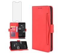 Compatible with Huawei Mate 10 Wallet Case and Tempered Glass Screen Protector Card Holder Credit ID Slot Flip Cell Accessories Phone Cover for Hawaii Mate10 ALP-L09 ALP-L29 Women Men Red